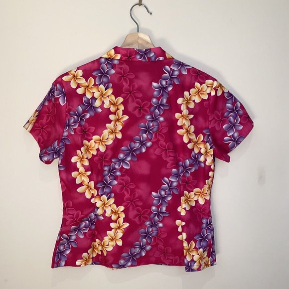 HO Aloha Hawaiian 1980’s Fitted Floral Plumeria Pink Cotton Shirt Beach Summer S - Picture 7 of 9